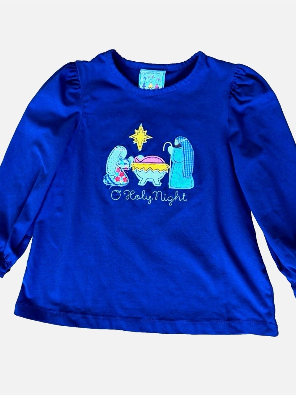 Three Sisters Girls 4T Nativity Christmas Shirt O Holy Night Applique Boutique